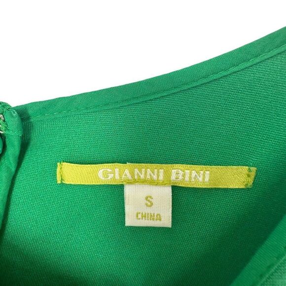 Gianni Bini Dress S Solid Green Sleeveless Box Pleated Knee Length Round Neck - Picture 5 of 6